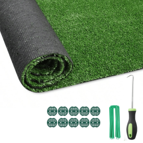 6FT*15FT Artificial Turf, Mat with Drainage Holes. Thick Fake Grass with Rubber Backing, Ideal for Indoor/Outdoor Pet Areas, Garden, Lawn