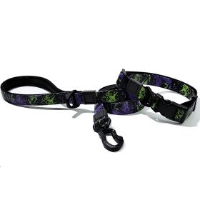Graffiti Waterproof Dog Collar and Leash Set, Custom Logo Durable PVC Pet Leash for Small Medium Large Dogs (Color: Purple Green, size: S)