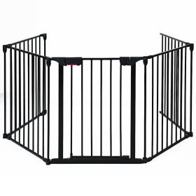 115 Inch Length 5 Panel Adjustable Wide Fireplace Fence (Color: Black)